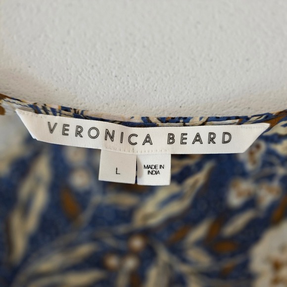 Veronica Beard Tinzia Floral Midi Dress Women Large Blue Boho Ruffle Tassels - Picture 11 of 13